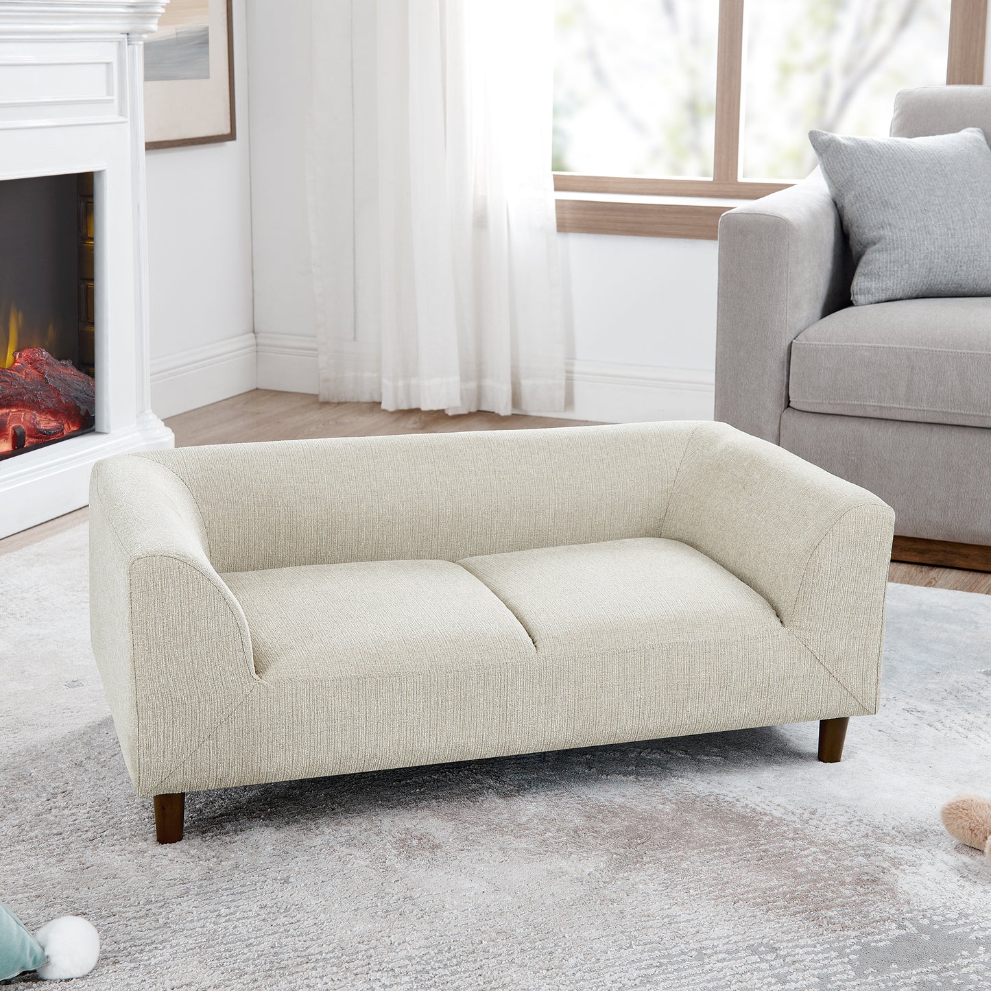 Pet Sofa with Backrest – Beige Linen