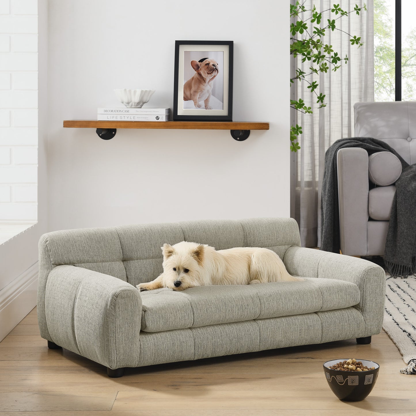 Large Dog Sofa with Backrest – Beige Linen
