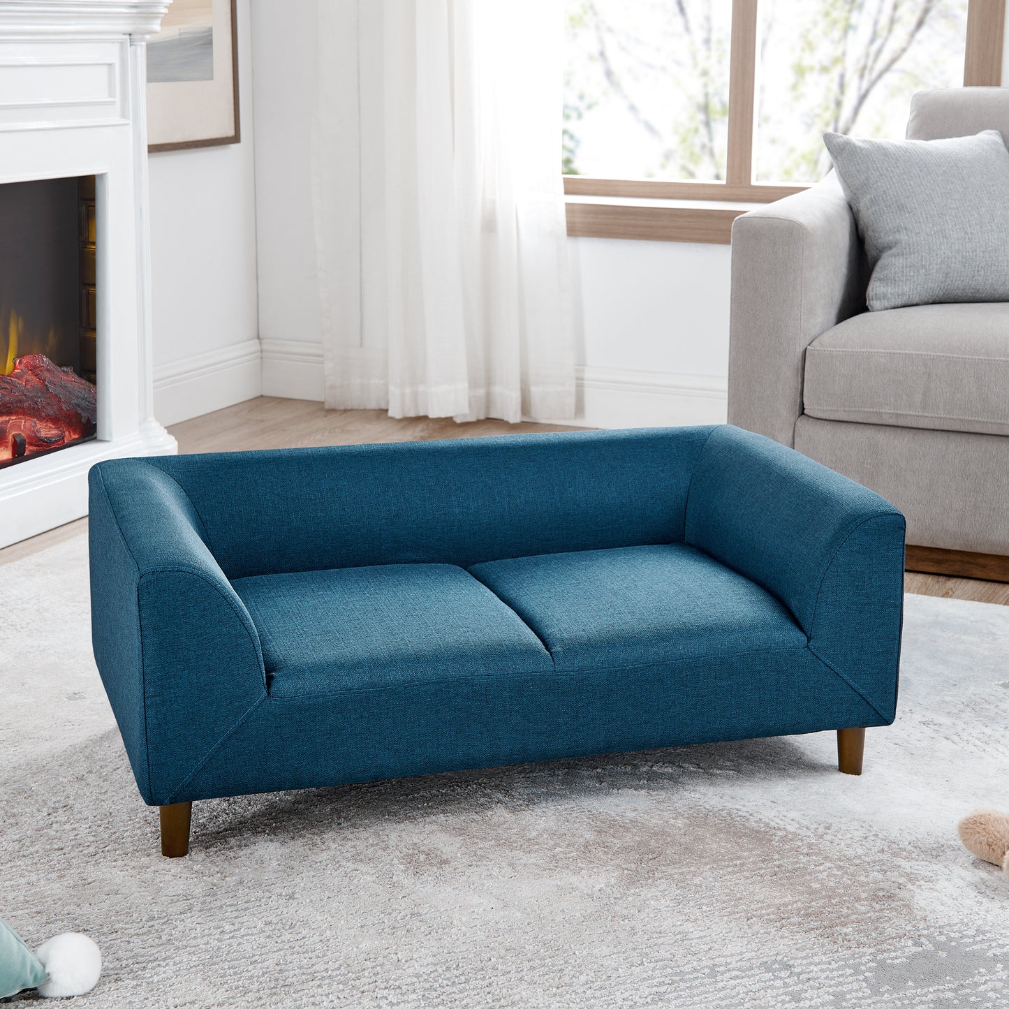 Pet Sofa with Backrest – Blue Linen