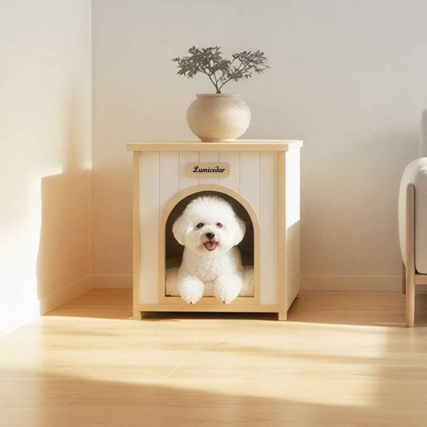 Wooden Dog House with Side Table – Cedar