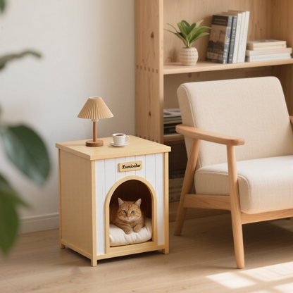 Wooden Dog House with Side Table – Cedar