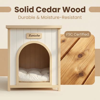 Wooden Dog House with Side Table – Cedar