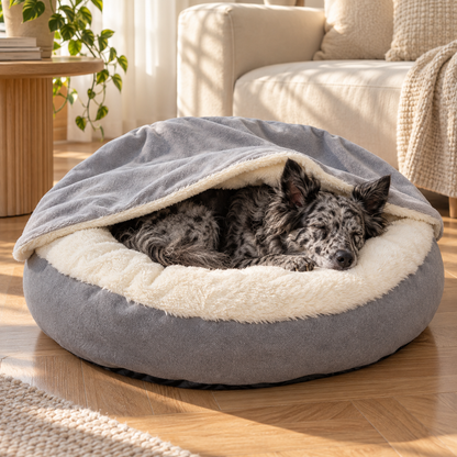 Orthopedic Donut Dog Bed with Hooded Blanket
