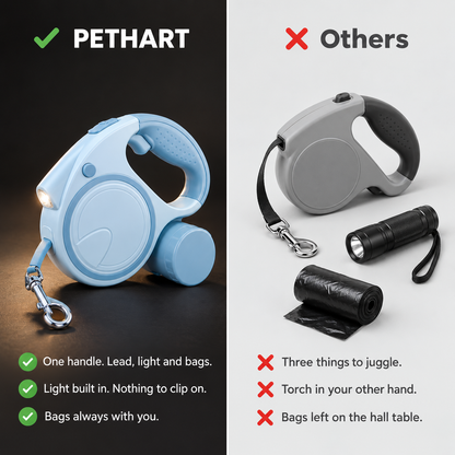 Retractable Dog Leash with Light & Poop Bag Holder – 5 m