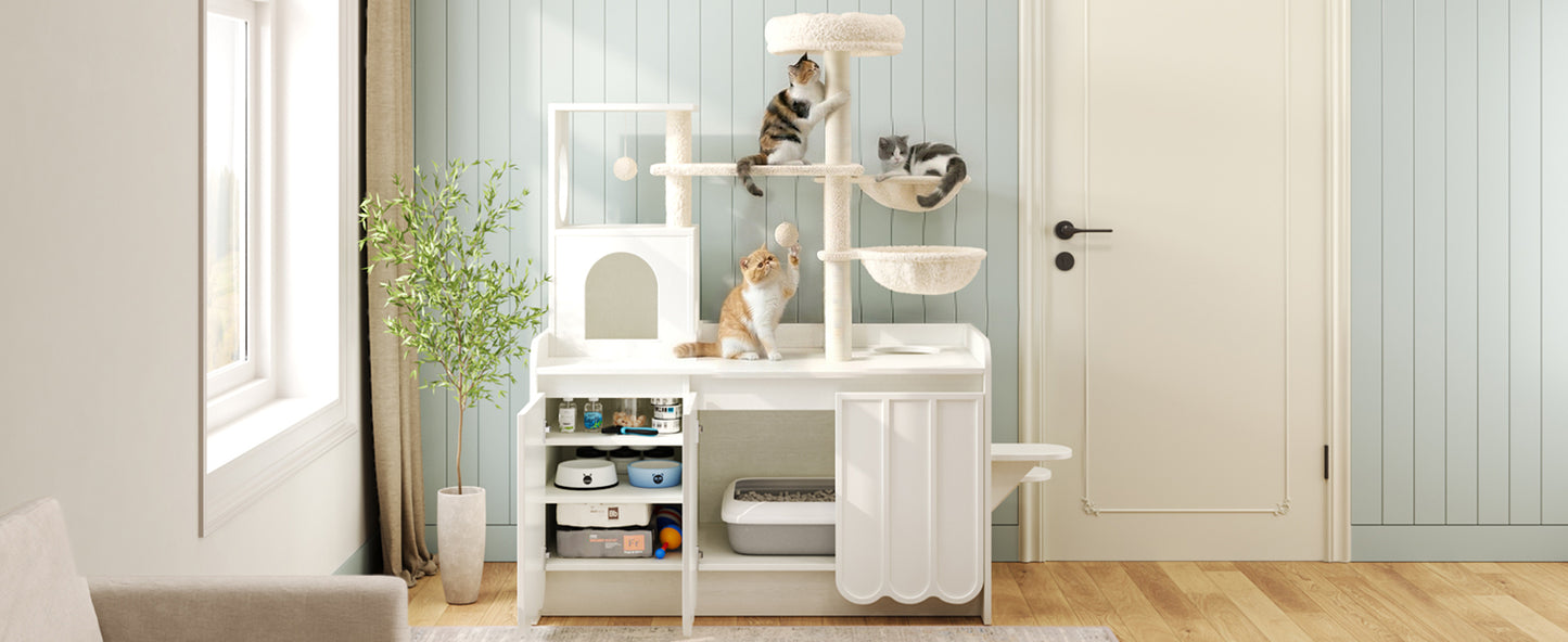 50.6" All-in-One Cat Tree – White