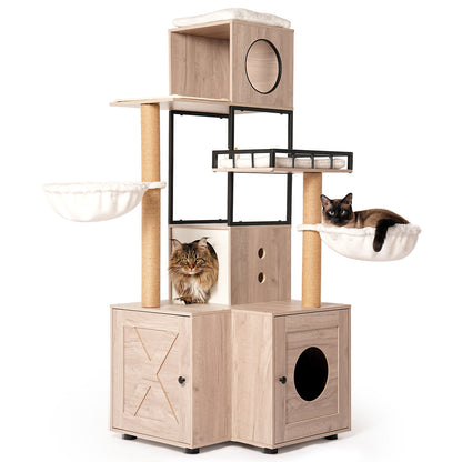 63" Multi-Functional Cat Tree with Litter Box