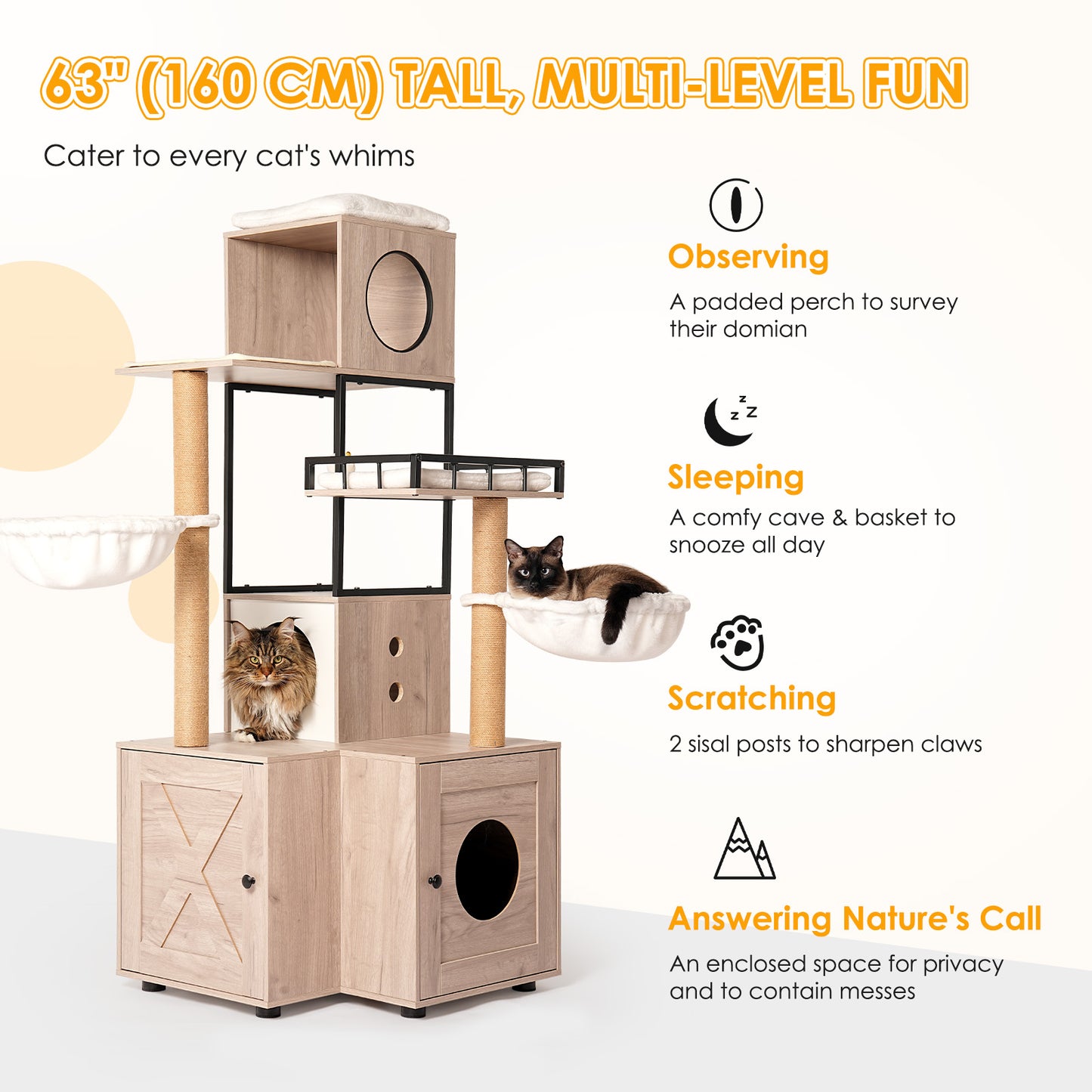 63" Multi-Functional Cat Tree with Litter Box