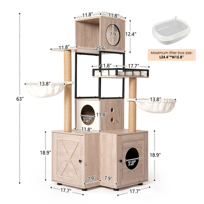 63" Multi-Functional Cat Tree with Litter Box