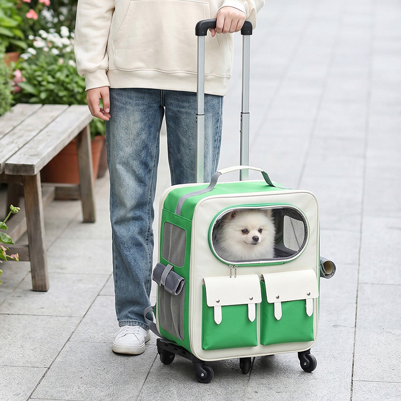 Foldable Rolling Pet Carrier with Trolley Handle