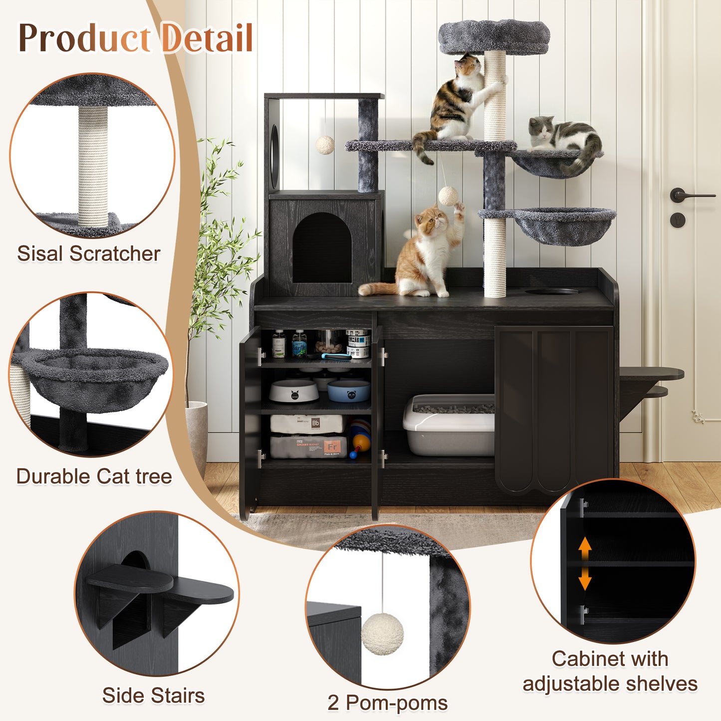 50.6" All-in-One Cat Tree – Black
