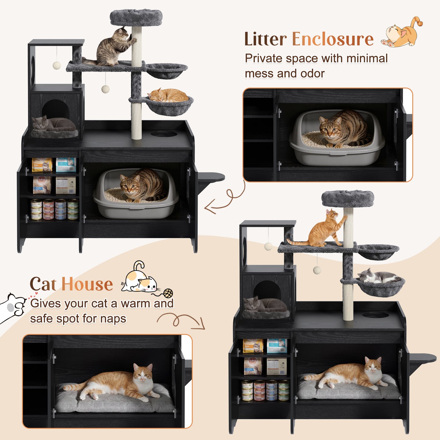 50.6" All-in-One Cat Tree – Black