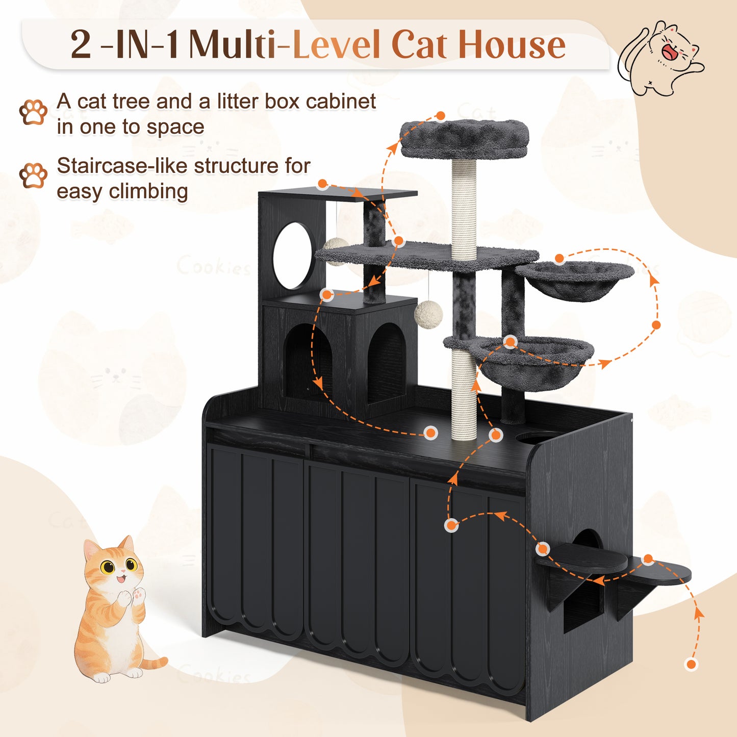 50.6" All-in-One Cat Tree – Black