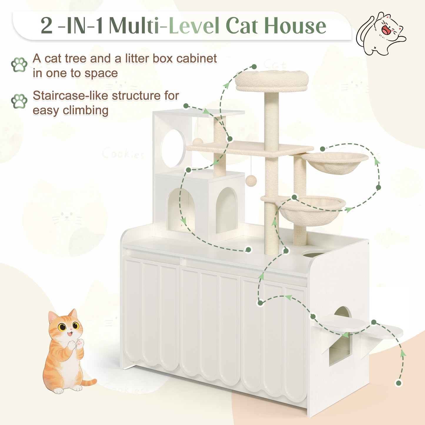50.6" All-in-One Cat Tree – White